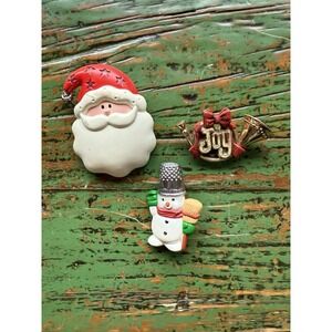 Vintage Hallmark Christmas Pin Lot‎ Snowman Santa Joy Horn